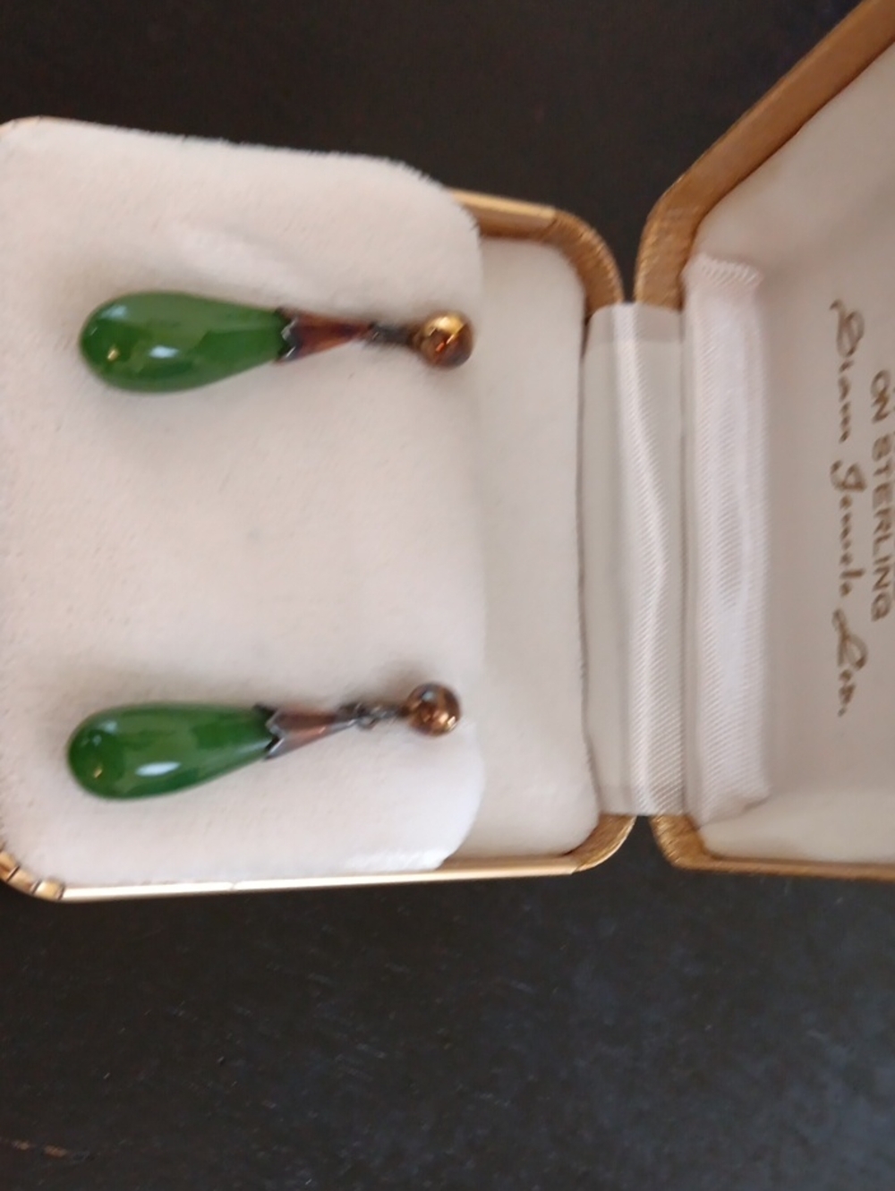 Vintage, 1960s Jade Green Teardrop Dangle Earrings by Siam Jewels Ltd